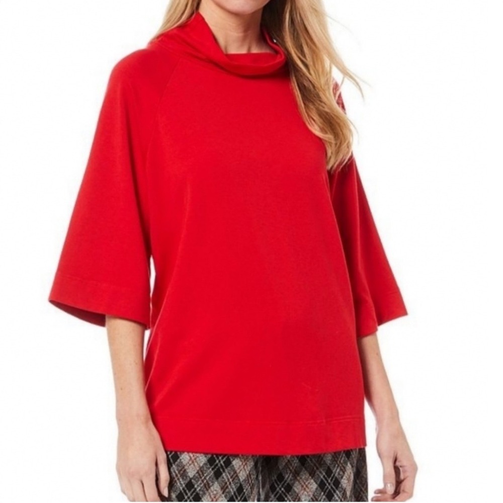 Bryn Walker Keena Red Bamboo Organic Cotton Cowl Neck Oversized Top Small USA
